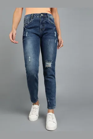 URBANO Women Blue Boyfriend Fit High-Rise Mildly Distressed Light Fade Stretchable Jeans
