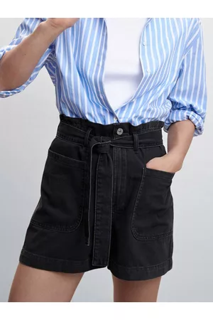 MANGO Women High-Rise Paper-Bag Denim Shorts