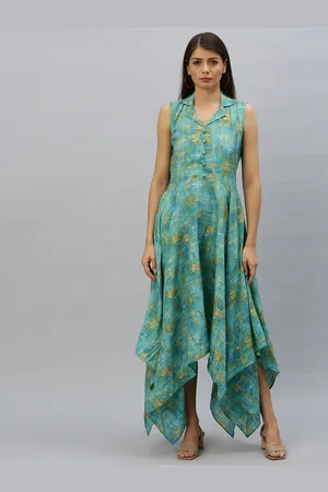 Ethnovog Women Green Printed Made To Measure Fit and Flare Dress