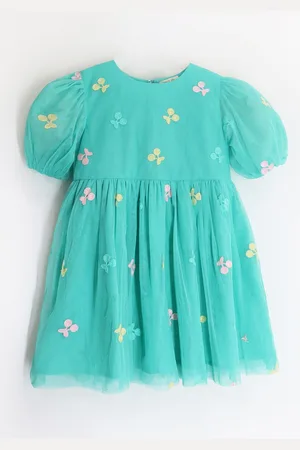 Cherry Crumble Girls Embellished Puff Sleeve Fit & Flare Dress