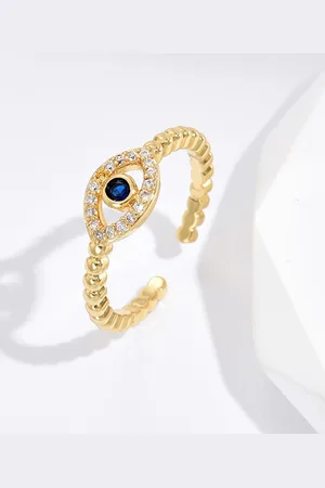 Myki Gold-Plated & CZ-Studded Evil Eye Adjustable Finger Ring