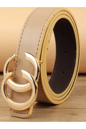 DressBerry Women Beige Synthetic Leather Push Pin Belt