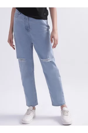Elle Women Blue High-Rise Mildly Distressed Stretchable Cotton Jeans