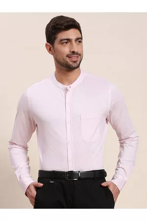 Invictus Horizontal Striped Band Collar Original Slim Fit Knit Formal Shirt