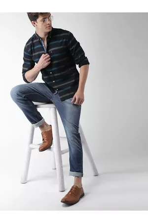 HARVARD Men Navy & Grey Slim Fit Striped Casual Shirt