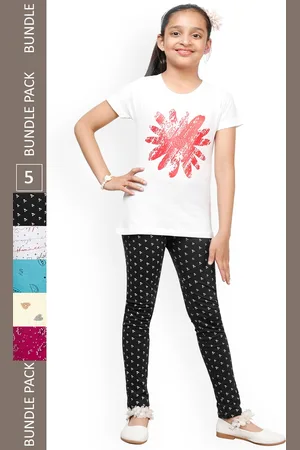 IndiWeaves Girls Pack Of 5 Printed Churidar-Length Leggings