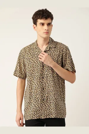 HANCOCK New Animal Printed Cuban Collar Short Sleeves Casual Shirt