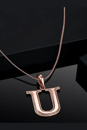 ESTELE Women Rose Gold Plated Alphabet Letter U Pendant With Chain