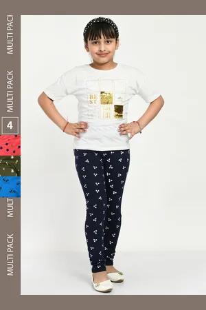 IndiWeaves Girls Pack Of 4 Printed Cotton Churidar Length Leggings