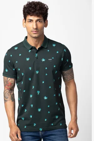 SPYKAR Men Floral Printed Polo Collar Slim Fit Cotton T-shirt