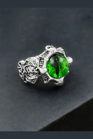 Saizen Men Silver-Plated Oxidized Cat Eye Stone-Studded Adjustable Finger Ring