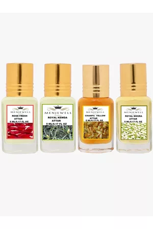 Menjewell Unisex Rose Fresh, Royal Kewda, Champa Yellow, Royal Mogra EDP-Pack of 4(20ml)