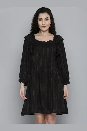Scouph Black Striped Crepe Dobby Dress