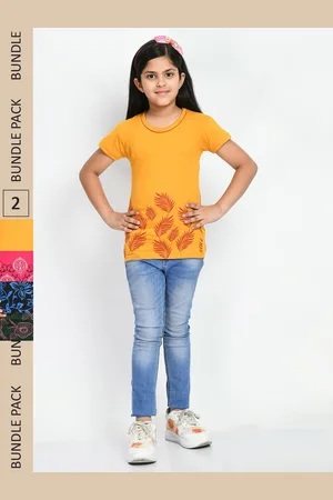 IndiWeaves Girls Pack Of 4 Printed Pure Cotton T-shirt