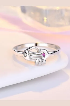 Myki Women Silver-Plated CZ Stone Studded Dazzling Hand Shake Adjustable Ring