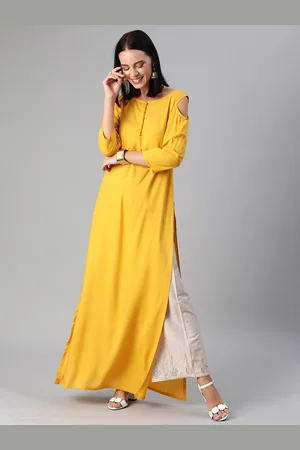 Ethnovog Women Yellow Solid Straight Kurta
