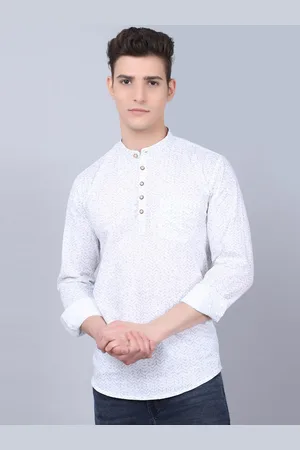 Majestic Geometric Printed Band Collar Pure Cotton Short Kurta
