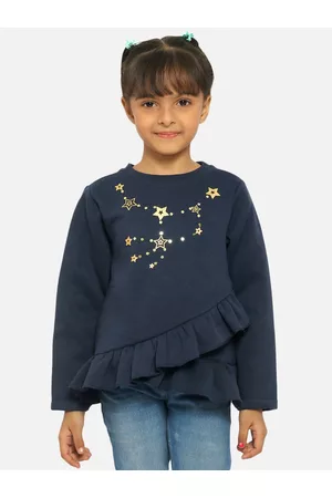 Nauti Nati Girls Navy Blue Printed Sweatshirt