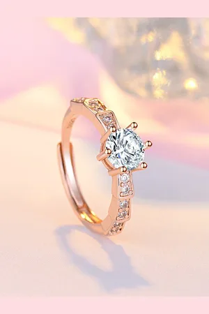 Myki Rose Gold-Plated CZ Studded Elegant Solitaire Finger Ring