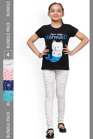 IndiWeaves Girls Pack Of 4 Printed Pure Cotton Churidar Length Leggings