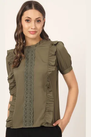 BEATNIK Puff Sleeves High Neck Ruffled Regular Top