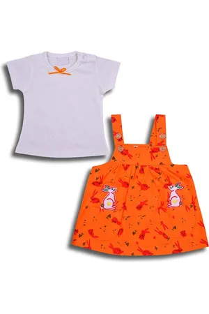 Wish Karo Infant Girls Printed Pure Cotton Top with Skirt