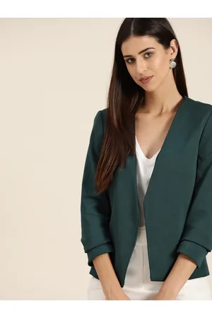 Invictus Women Green Solid Regular Fit Casual Blazer