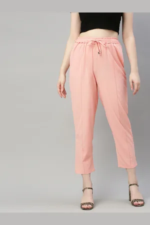 Sera Women Pink Tapered Fit Solid Peg Trousers
