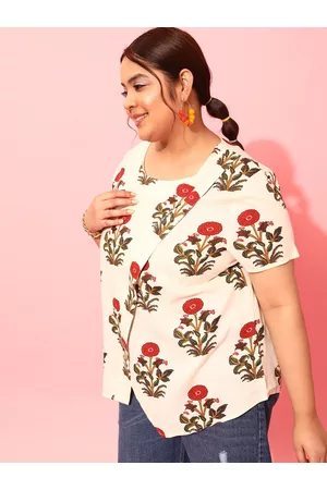 CURVY STREET Plus Size Floral Printed Square Neck Crepe Top