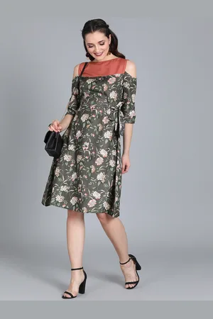 Ethnovog Women Grey Floral Print Made To Measure A-Line Dress