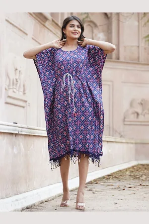 Kesarya Ethnic Motif Printed Tie-Up Silk Kaftan Ethnic Dress