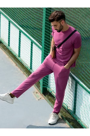 CHKOKKO Men Magenta Casual Co-Ord Set