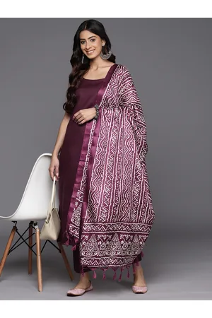 Varanga Violet Solid Sleeveless Kurta With Trousers & Bandhani Printed Dupatta