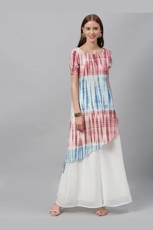 Ethnovog Women White Blue Dyed Made To Measure A-Line Kurta