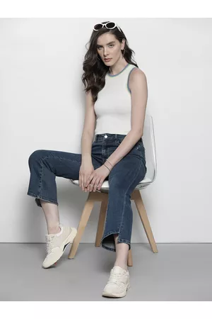 Urban Revivo Women Flared High-Rise Crop Stretchable Jeans