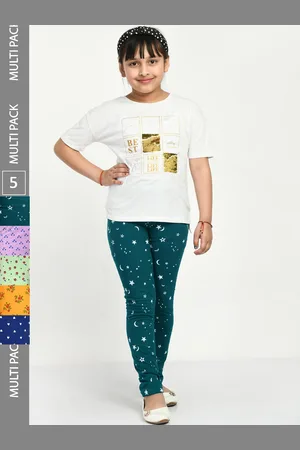 IndiWeaves Girls Pack Of 5 Printed Churidar-Length Cotton Leggings
