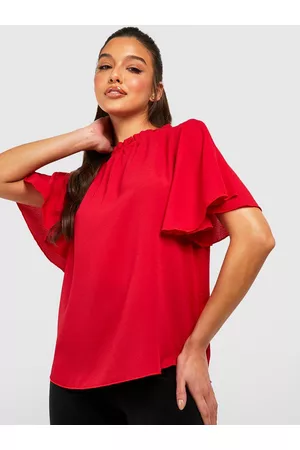 Boohoo Textured Flutter Sleeve Top