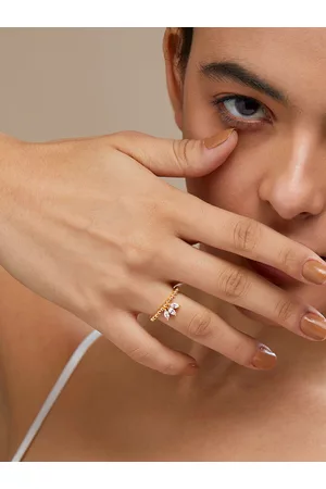 MINUTIAE Gold-Plated Crystal Studded Adjustable Finger Ring