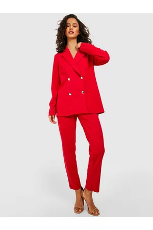 Boohoo Women Double-Breasted Solid Blazer & Trousers