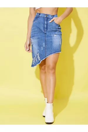 StyleStone Distressed Denim Asymmetrical Hem Skirt