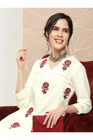 Bhama Couture Floral Embroidered Regular Thread Work Kurta With Palazzos