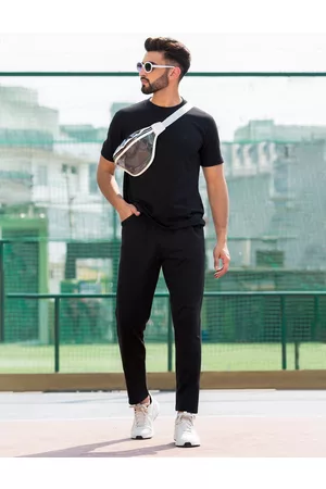 CHKOKKO Men Black Co-Ord Set