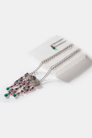 SHAYA Women Green & Pink Oxidised 925 SilverNecklace