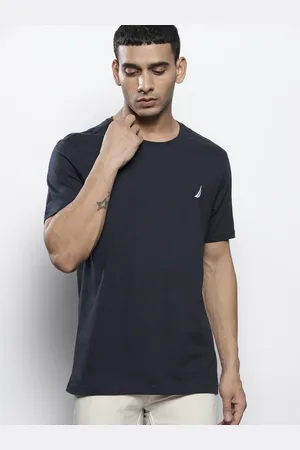 Nautica Men Navy Blue Pure Cotton Slim Fit T-shirt