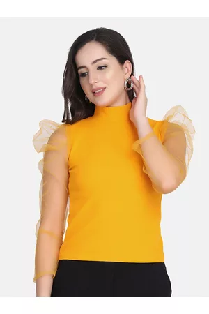 BuyNewTrend High Neck Long Puff Sleeves Regular Top