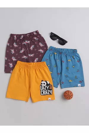 BUMZEE Infant Pack Of 3 Graphic Printed Mid Rise Knitted Cotton Shorts