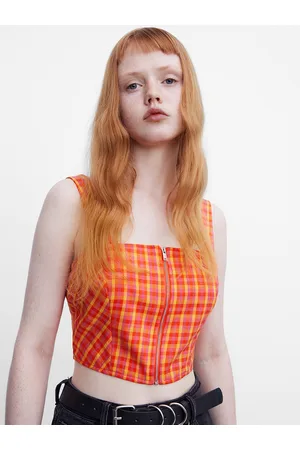 Urban Revivo Shoulder Straps Checked Crop Top
