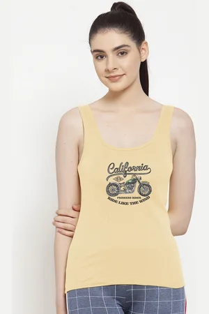 Friskers Women Beige & Black Printed Tank Top
