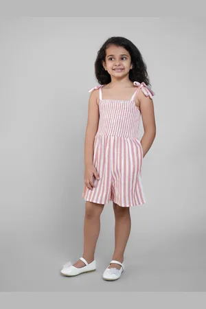 Biglilpeople Girls Cotton Linen Striped Jumpsuit
