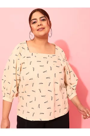 CURVY STREET Plus Size Floral Printed Square Neck Crepe Top